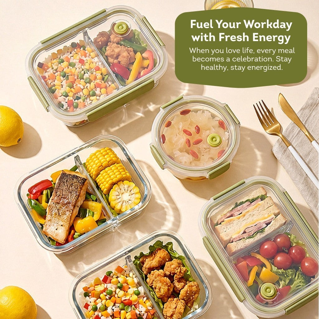 HOMIRA Daisy Girl Series Glass Lunch Box & Insulated Bag Set (480ml - 1100ml)