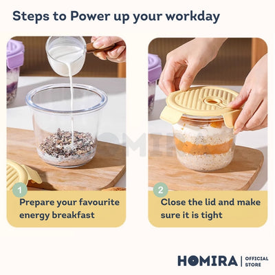 Homira Round Tall Borosilicate Glass Food Container 720ml – Airtight Leakproof Lunch Box | Microwave Oven Safe