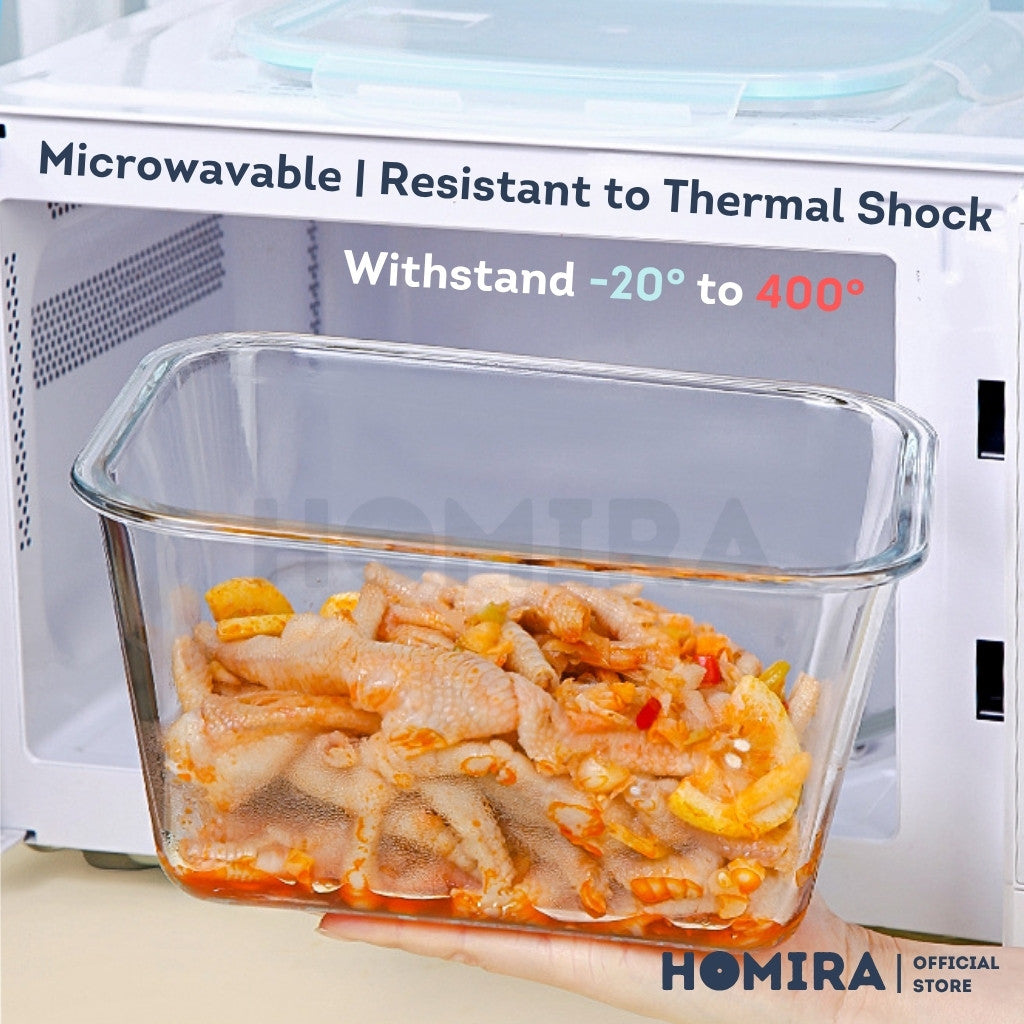 Homira Classic Borosilicate Glass Food Container – Airtight Leakproof Oven Safe | (130ml-2600ml)