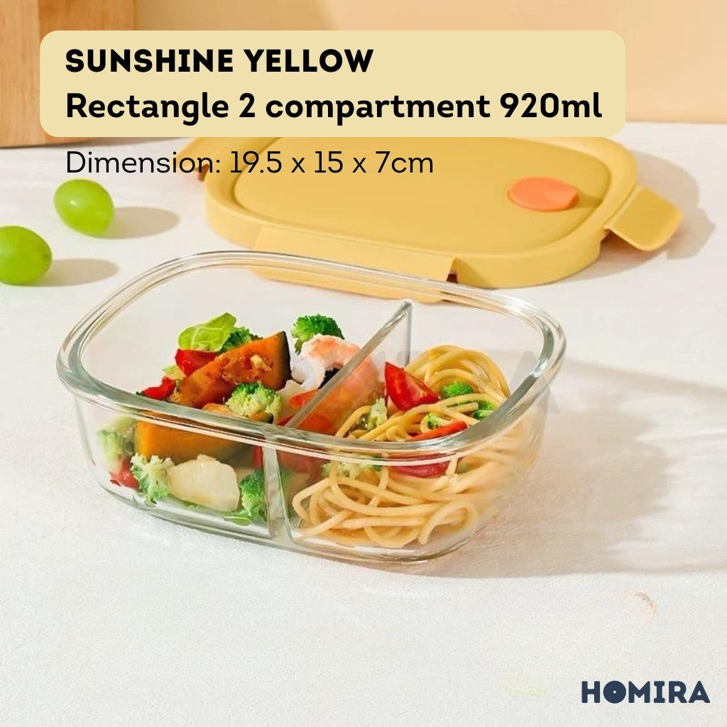 Homira Summer Series Rectangle Borosilicate Glass Food Container – Airtight Lunch Box | Oven Safe (760ml-940ml)