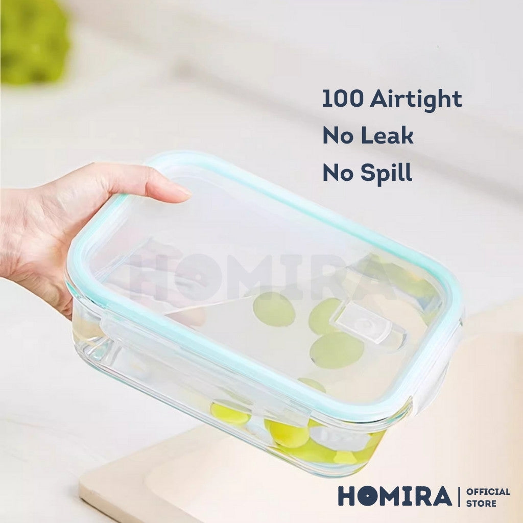 Homira Classic Rectangle Borosilicate Glass Food Container 1520ml – Airtight Leakproof | Oven Safe