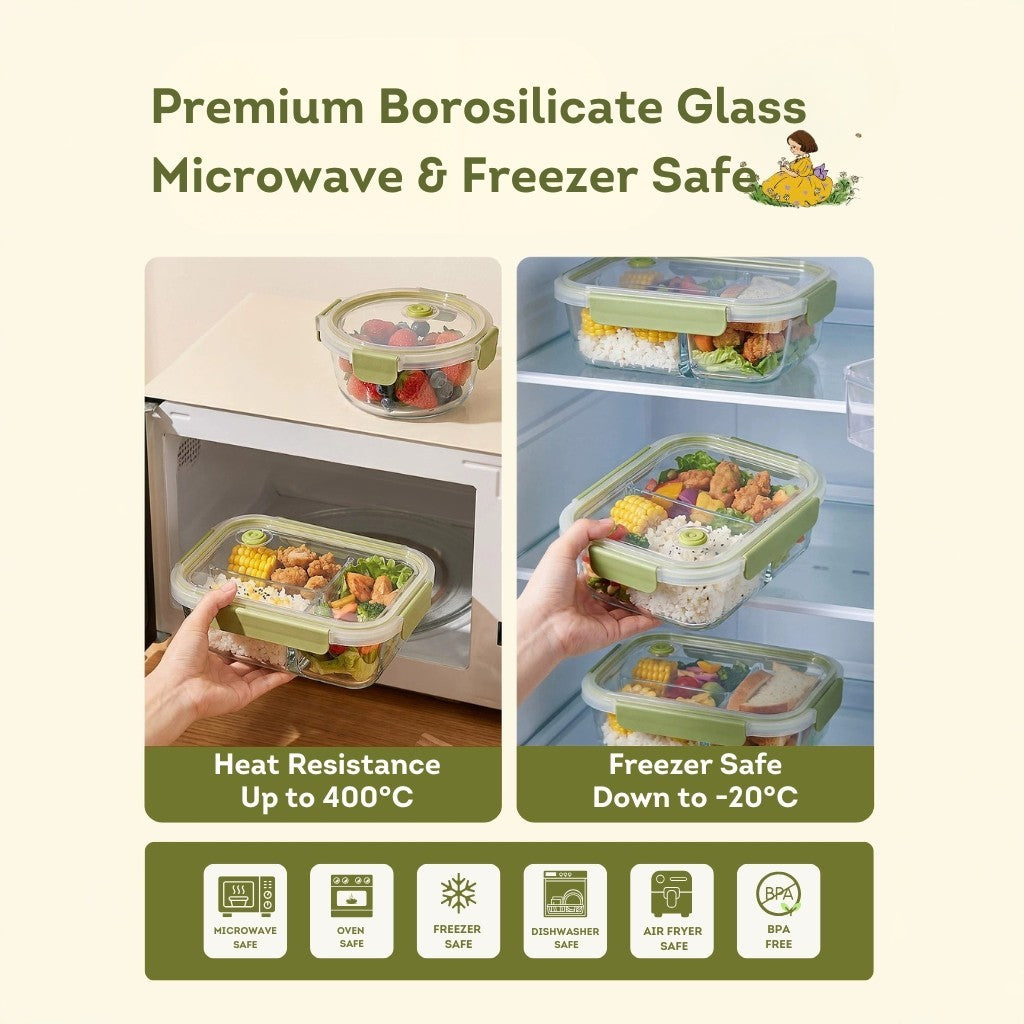 HOMIRA Daisy Girl Series Glass Lunch Box & Insulated Bag Set (480ml - 1100ml)