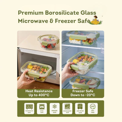 HOMIRA Daisy Girl Series Glass Lunch Box & Insulated Bag Set (480ml - 1100ml)