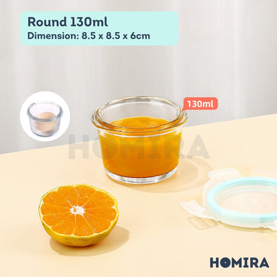 Homira Classic Borosilicate Glass Food Container – Airtight Leakproof Oven Safe | (130ml-2600ml)
