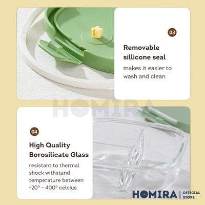 Homira Summer Series Borosilicate Glass Food Container – Airtight Leakproof Lunch Box | (450ml–940ml)