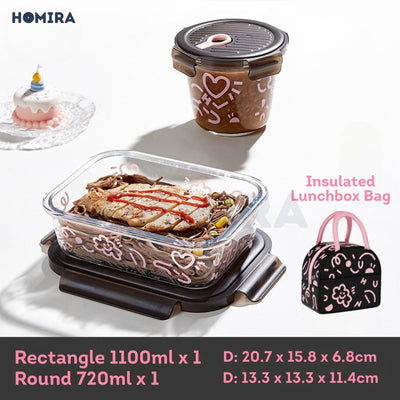 Homira Lovey Cloud Series Borosilicate Glass Food Container–Airtight Leakproof Lunch Box (450ml–1100ml)