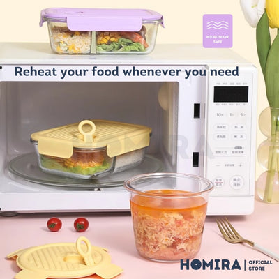 Homira Floral Blossom Series Borosilicate Glass Food Container – Airtight Leakproof Lunch Box | (450ml–1100m)