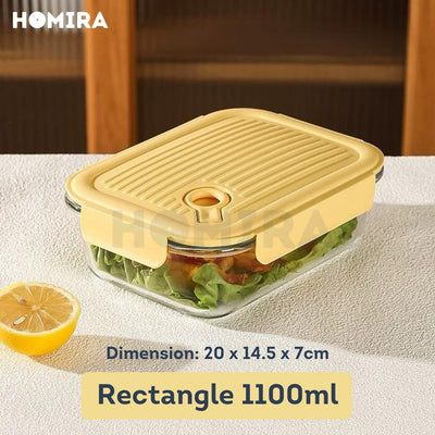 Homira Floral Blossom Series Borosilicate Glass Food Container – Airtight Leakproof Lunch Box | (450ml–1100m)
