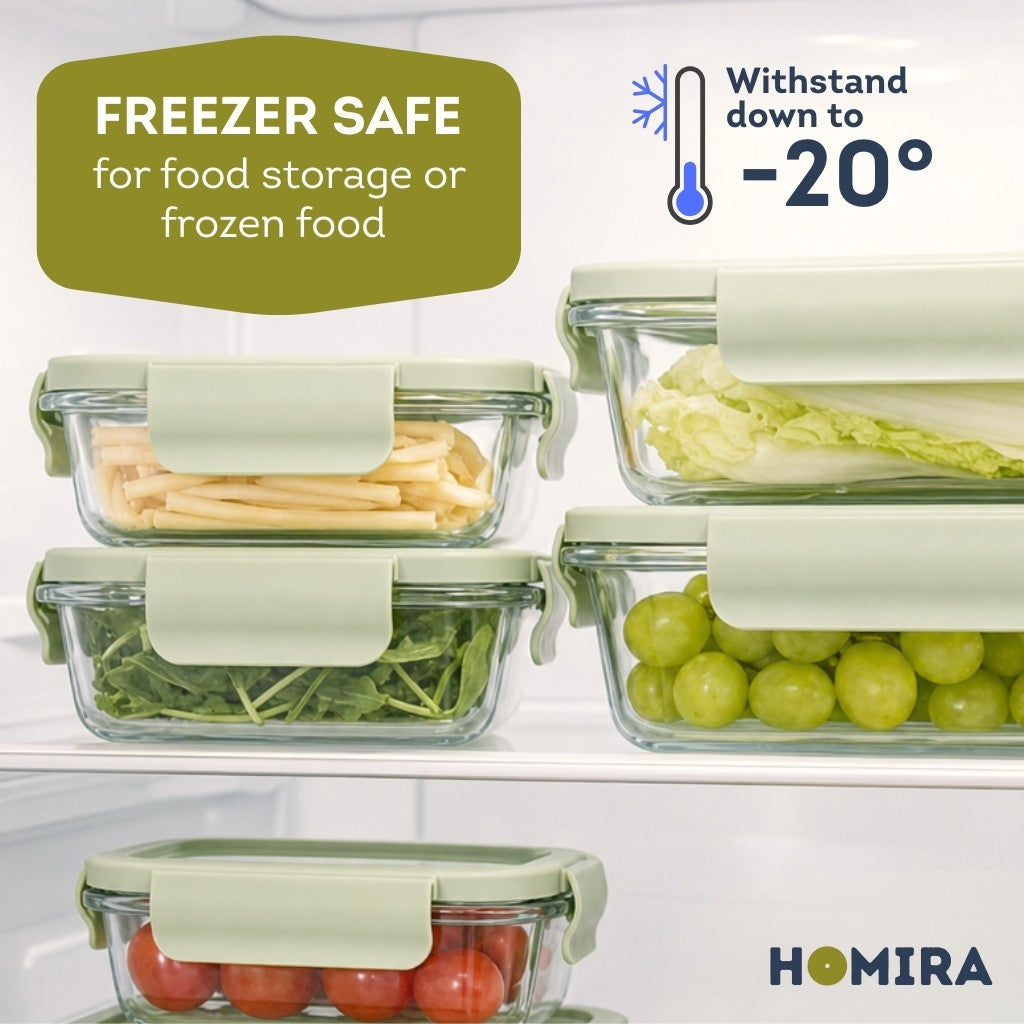 HOMIRA Borosilicate Glass Food Container Set - Natural Green Family Collection
