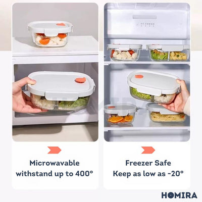 Homira Sunset Grey Series Borosilicate Glass Food Container – Airtight Leakproof Lunch Box | (640ml–940ml)