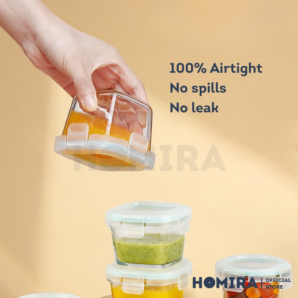 Homira Classic Series Mini Borosilicate Glass Food Container – Airtight Leakproof | (130ml–450ml)