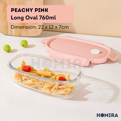 Homira Summer Series Rectangle Borosilicate Glass Food Container – Airtight Lunch Box | Oven Safe (760ml-940ml)