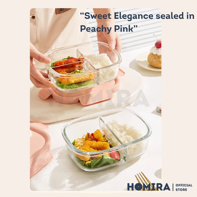 Homira Peachy Pink Borosilicate Glass Food Container – Airtight Leakproof Lunch Box | (450ml–940ml)