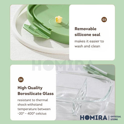Homira Avocado Green Borosilicate Glass Food Container – Airtight Leakproof Lunch Box (450ml–940ml)
