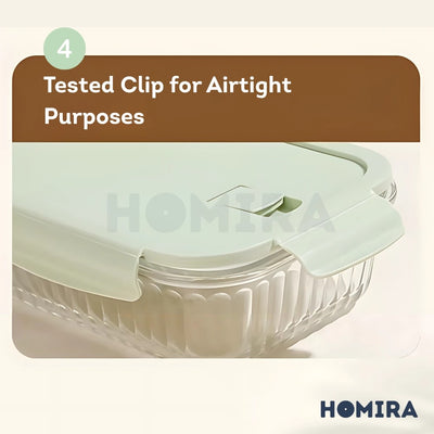 Homira Borosilicate Glass Food Container – Airtight Leakproof Oven Safe Lunch Box | Round & Rectangle (450ml-1050ml)