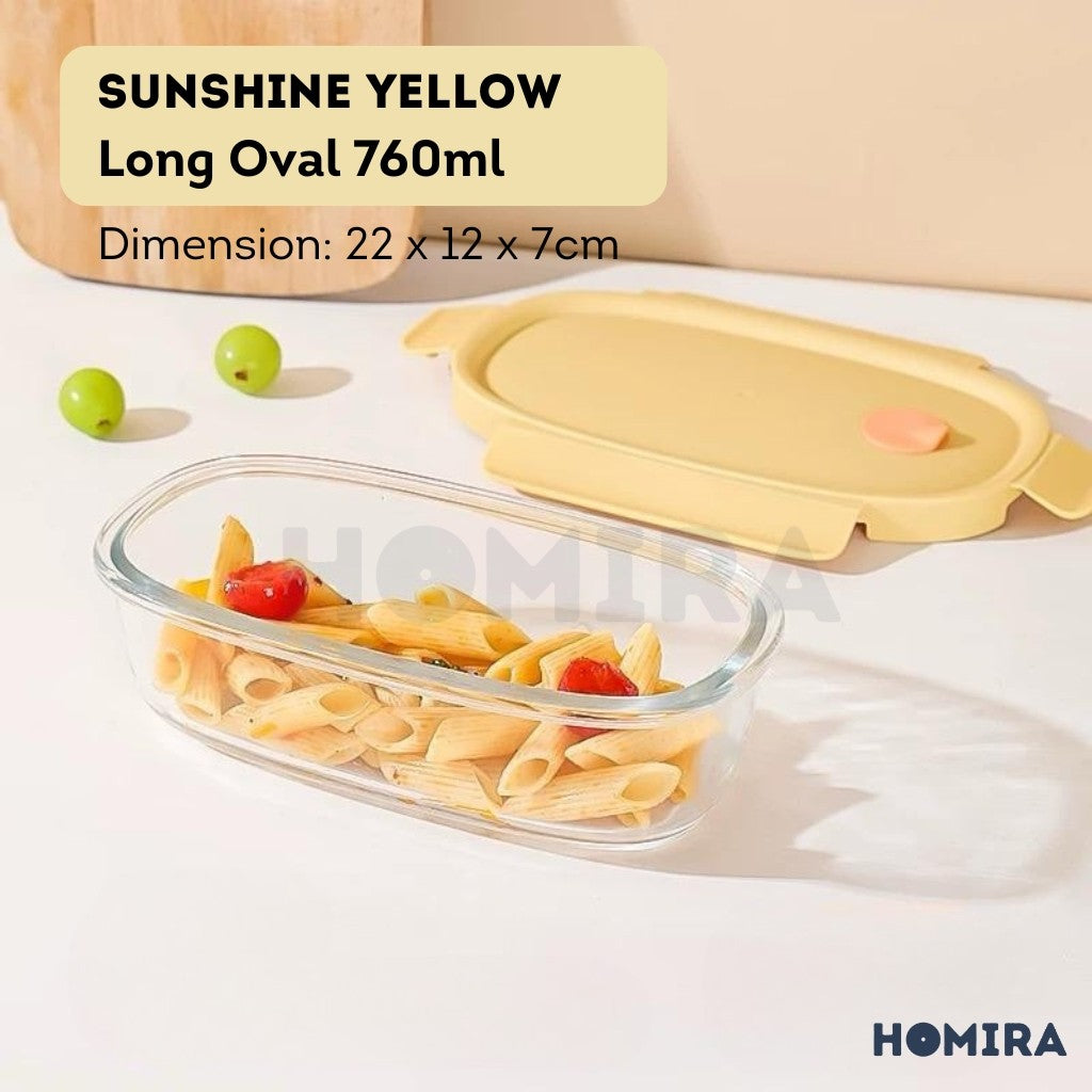 Homira Summer Series Borosilicate Glass Food Container – Airtight Leakproof Lunch Box | (450ml–940ml)