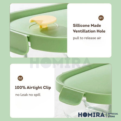 Homira Avocado Green Borosilicate Glass Food Container – Airtight Leakproof Lunch Box (450ml–940ml)