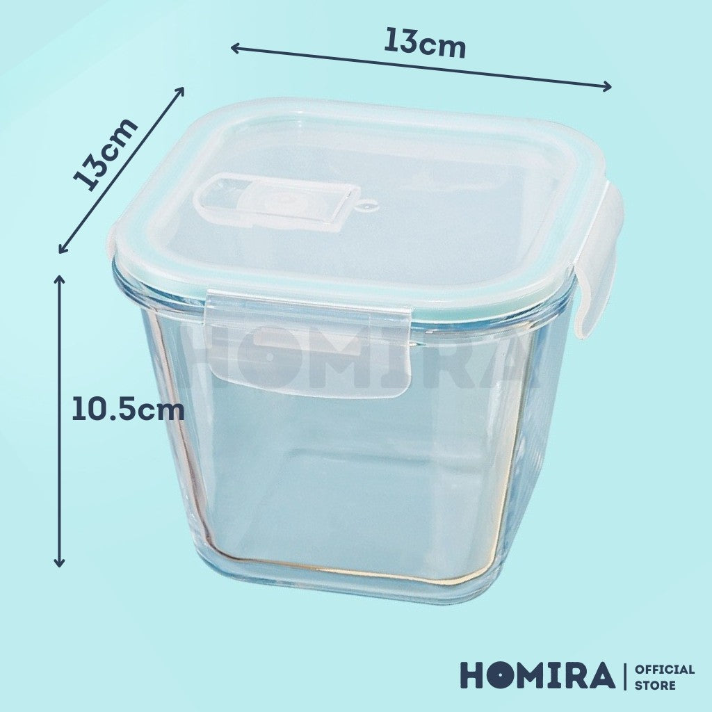 Homira Classic Series Square Borosilicate Glass Food Container 1000ml – Airtight Leakproof | Oven Safe Meal Prep Storage