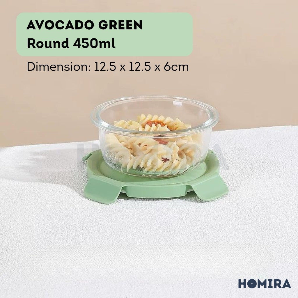 Homira Summer Series Borosilicate Glass Food Container – Airtight Leakproof Lunch Box | (450ml–940ml)