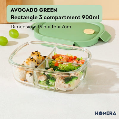Homira Summer Series Rectangle Borosilicate Glass Food Container – Airtight Lunch Box | Oven Safe (760ml-940ml)