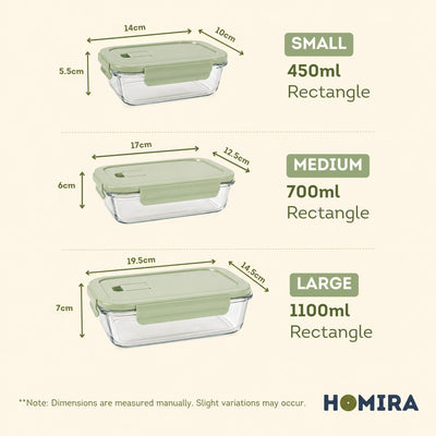 HOMIRA Borosilicate Glass Food Container Set - Natural Green Family Collection