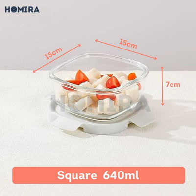 Homira Sunset Grey Series Borosilicate Glass Food Container – Airtight Leakproof Lunch Box | (640ml–940ml)