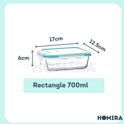 Homira Classic Borosilicate Glass Food Container – Airtight Leakproof Oven Safe | (130ml-2600ml)