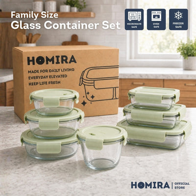 HOMIRA Borosilicate Glass Food Container Set - Natural Green Family Collection