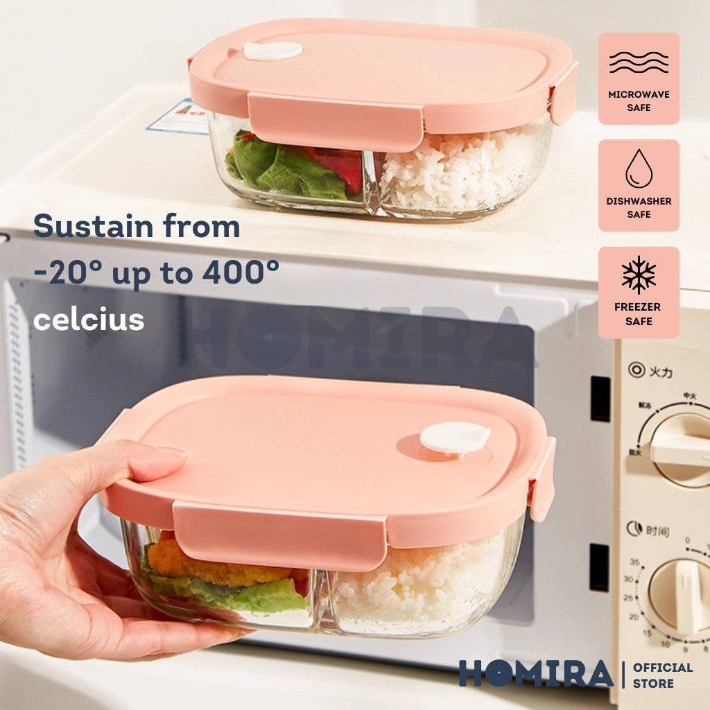 Homira Peachy Pink Borosilicate Glass Food Container – Airtight Leakproof Lunch Box | (450ml–940ml)