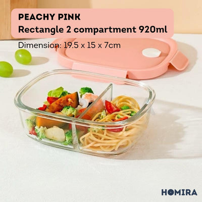 Homira Summer Series Borosilicate Glass Food Container – Airtight Leakproof Lunch Box | (450ml–940ml)