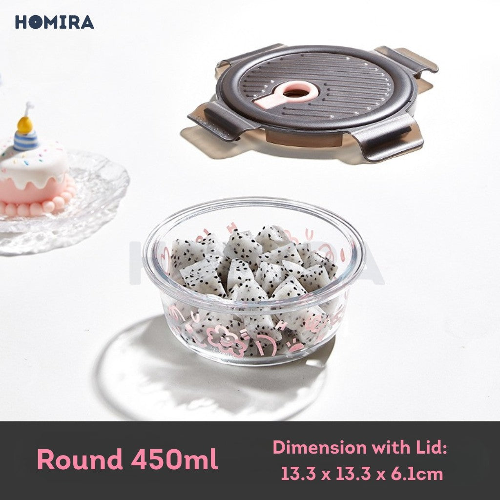 Homira Lovey Cloud Series Borosilicate Glass Food Container–Airtight Leakproof Lunch Box (450ml–1100ml)