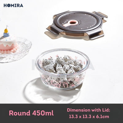 Homira Lovey Cloud Series Borosilicate Glass Food Container–Airtight Leakproof Lunch Box (450ml–1100ml)
