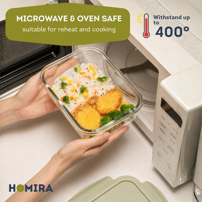 HOMIRA Borosilicate Glass Food Container Set - Natural Green Family Collection