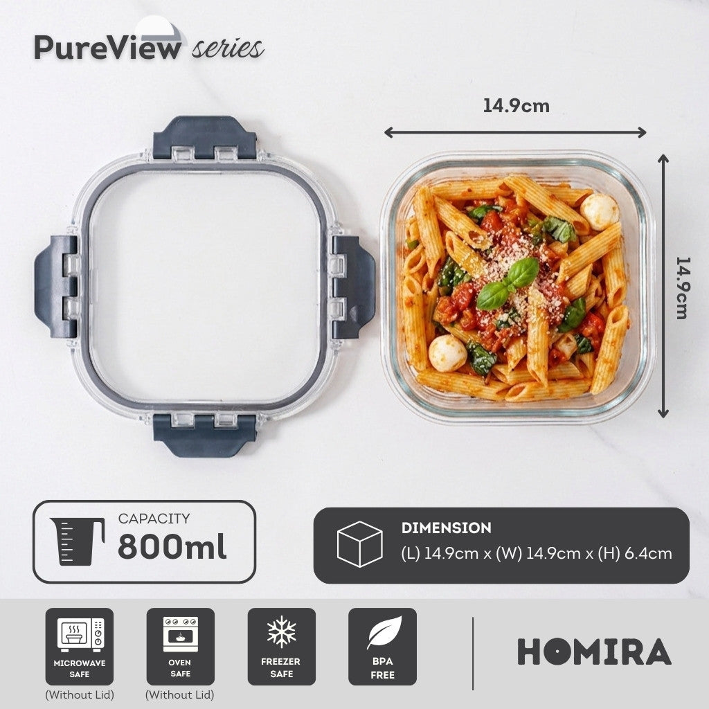 HOMIRA PureView Series Borosilicate Glass Food Container (370ml-2600ml)