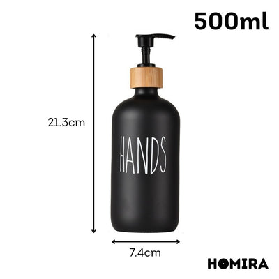 HOMIRA Refillable Glass Hand Soap & Dish Soap Dispenser with Bamboo Collar - 500ml