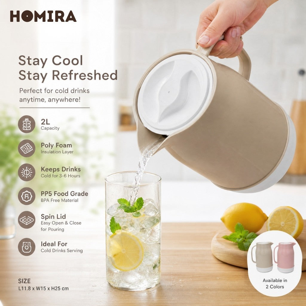 HOMIRA Cooler Jug 2L - Cold Drinks, Keep Cold, BPA Free