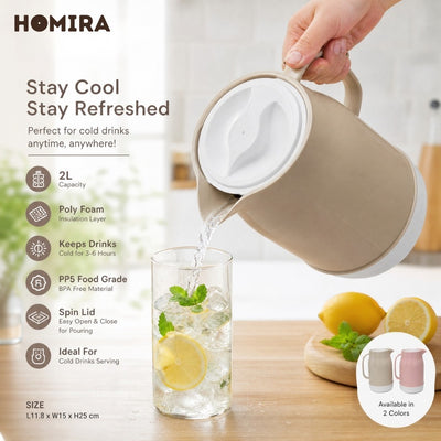 HOMIRA Cooler Jug 2L - Cold Drinks, Keep Cold, BPA Free
