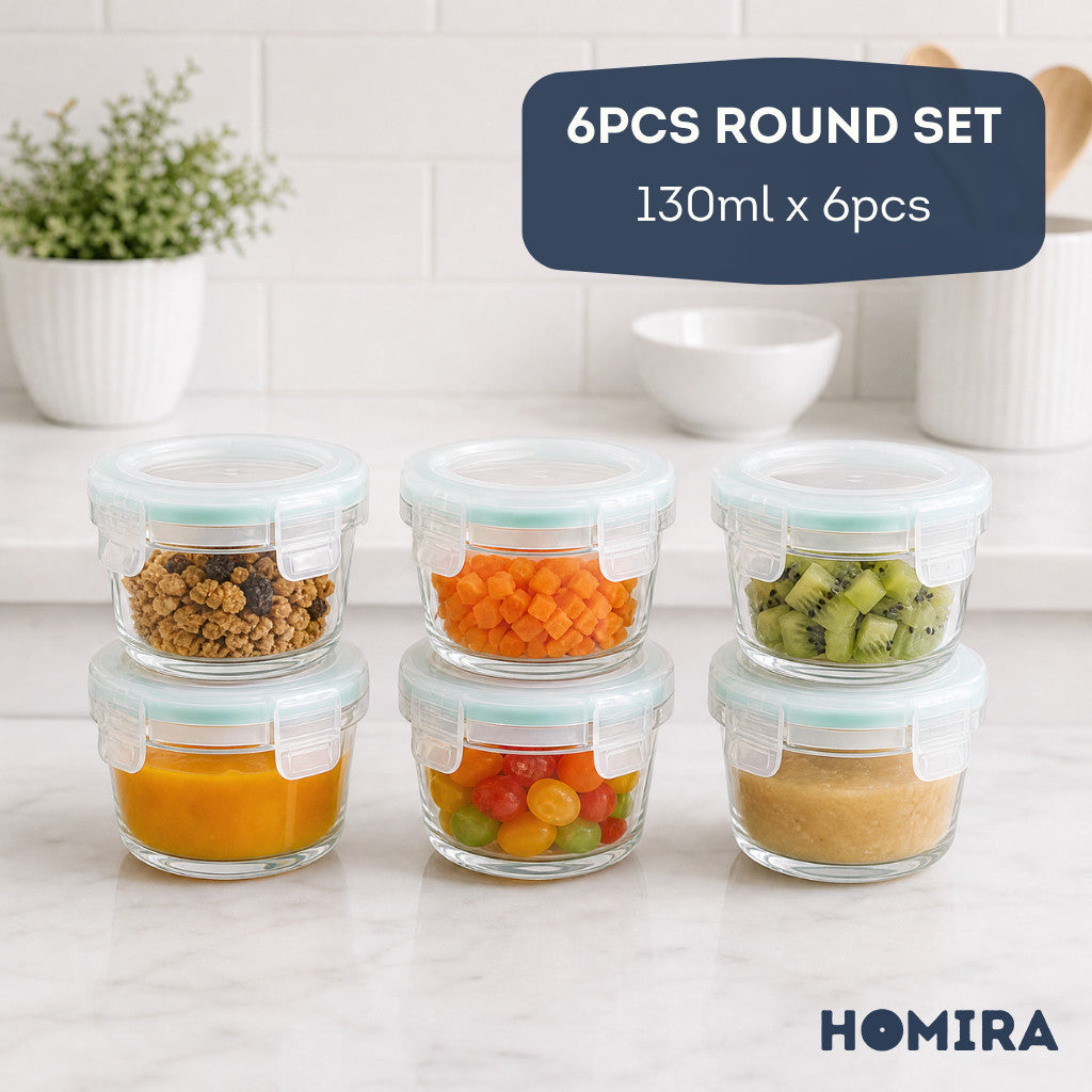 HOMIRA Classic Series Mini Borosilicate Glass Food Container Airtight Leakproof Food Container (Set of 4/6/10)