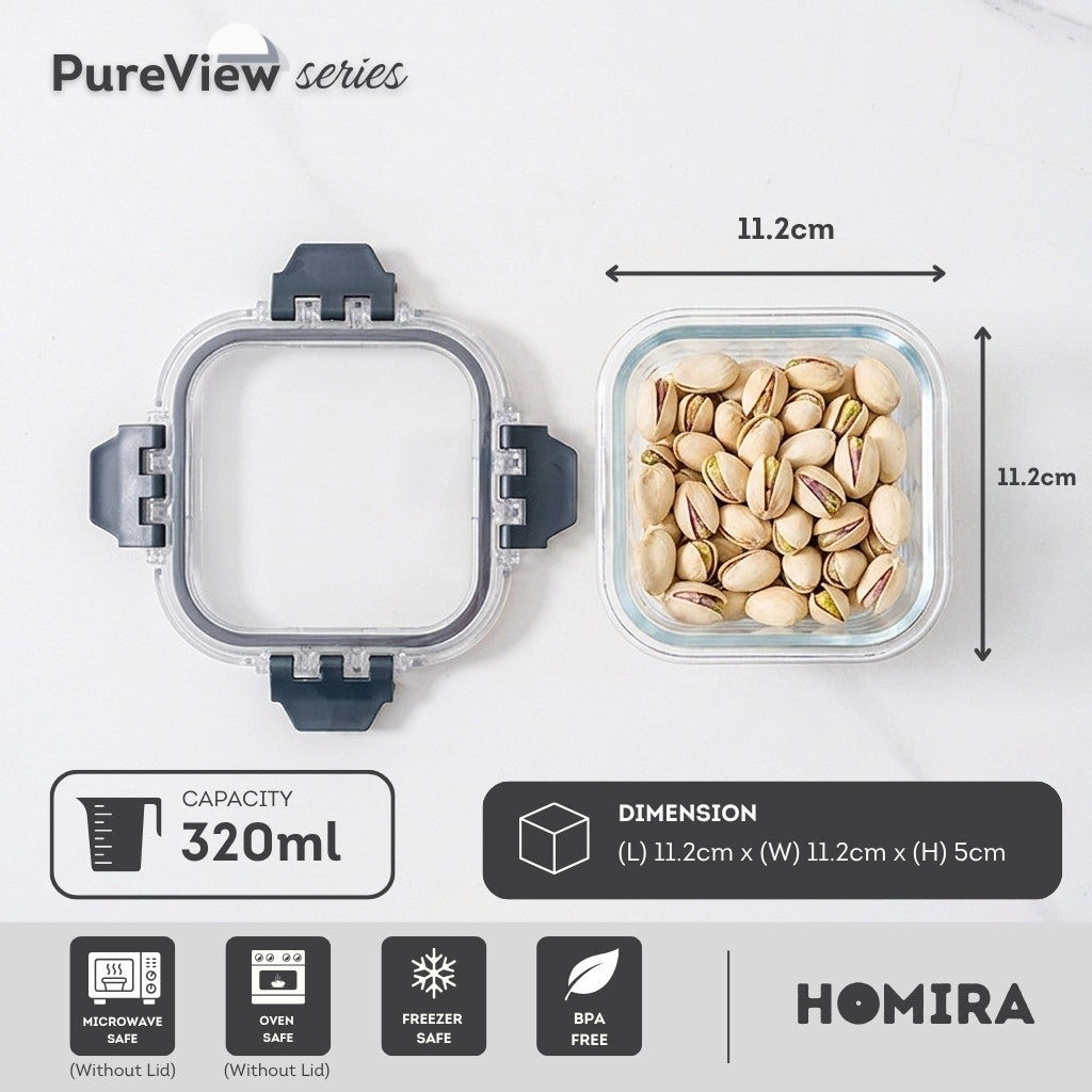 HOMIRA PureView Series Borosilicate Glass Food Container (370ml-2600ml)