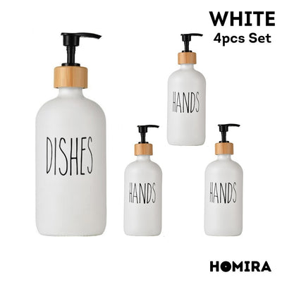 HOMIRA Refillable Glass Hand Soap & Dish Soap Dispenser with Bamboo Collar - 500ml