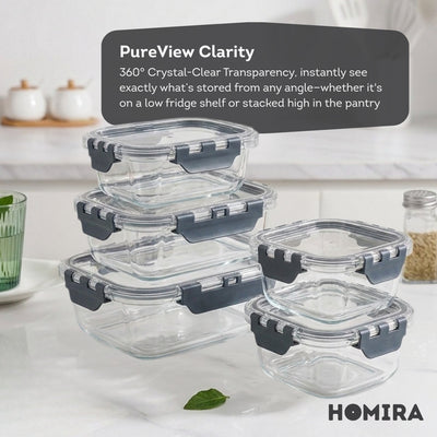 HOMIRA PureView Series Borosilicate Glass Food Container (370ml-2600ml)