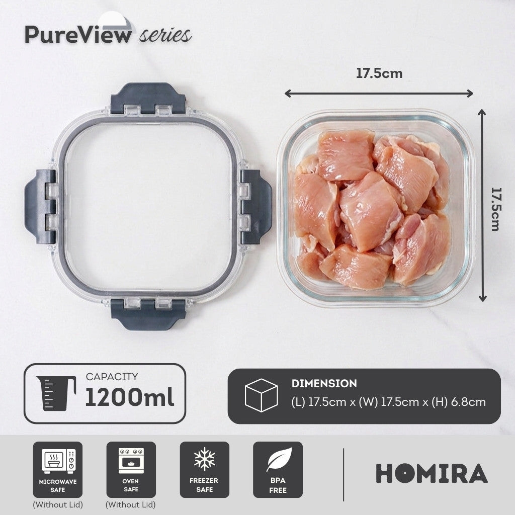 HOMIRA PureView Series Borosilicate Glass Food Container (370ml-2600ml)