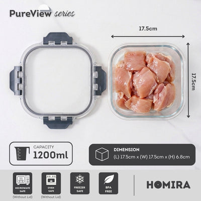 HOMIRA PureView Series Borosilicate Glass Food Container (370ml-2600ml)