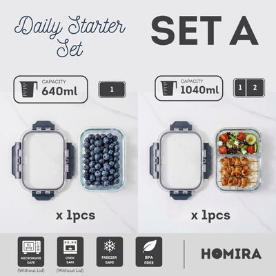 HOMIRA PureView Series Borosilicate Glass Lunchbox Food Container