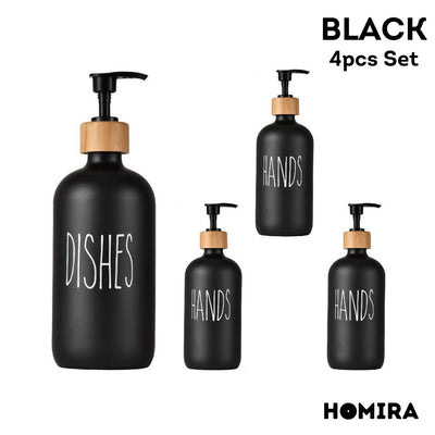 HOMIRA Refillable Glass Hand Soap & Dish Soap Dispenser with Bamboo Collar - 500ml