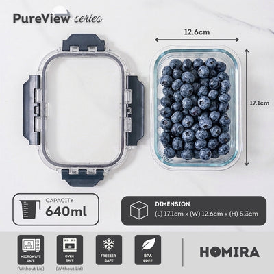 HOMIRA PureView Series Borosilicate Glass Lunchbox Food Container