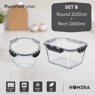 HOMIRA PureView Series XL Large Capacity Borosilicate Glass Food Container