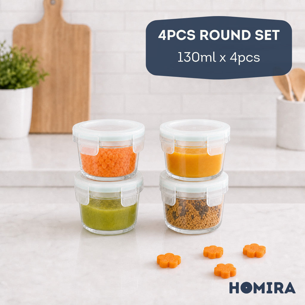 HOMIRA Classic Series Mini Borosilicate Glass Food Container Airtight Leakproof Food Container (Set of 4/6/10)