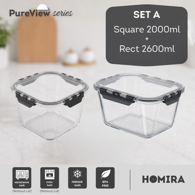 HOMIRA PureView Series XL Large Capacity Borosilicate Glass Food Container