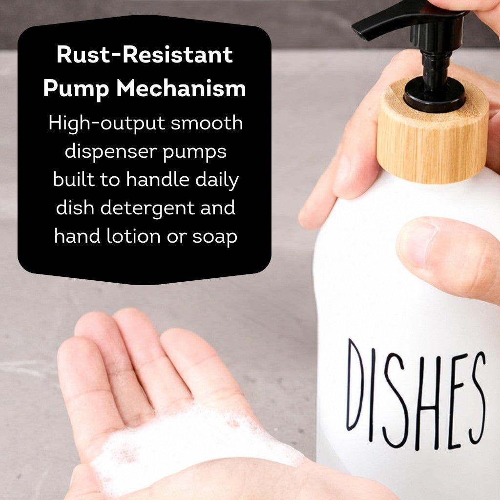 HOMIRA Refillable Glass Hand Soap & Dish Soap Dispenser with Bamboo Collar - 500ml